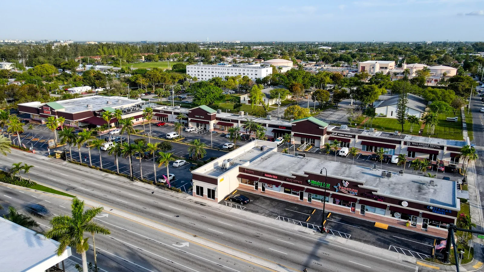Aerial view of Faith Shopping Plaza in Hallandale Beach